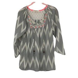 Rewind Creme chevron print peasant blouse with  neon pink pops of color XS